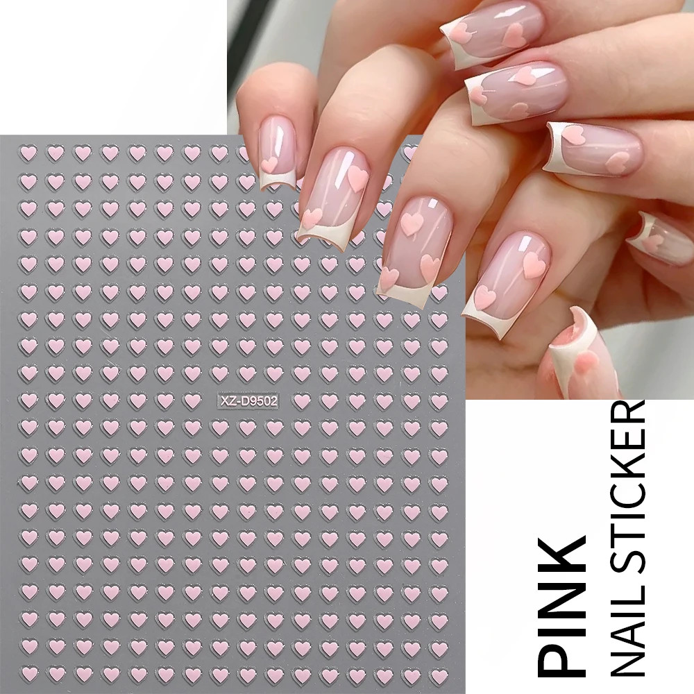 8pc 3D Mixed Color Heart Nail Stickers Valentines’ Day Sweet Red Pink Love Selfa