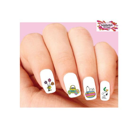 Waterslide Nail Decals Set of 20 – Snoopy Woodstock Easter Eggs Assorted