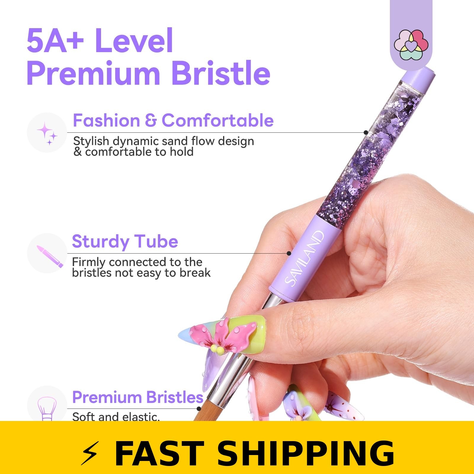 SAVILAND Kolinsky Acrylic Nail Brush Set – Sizes 6, 10, 14