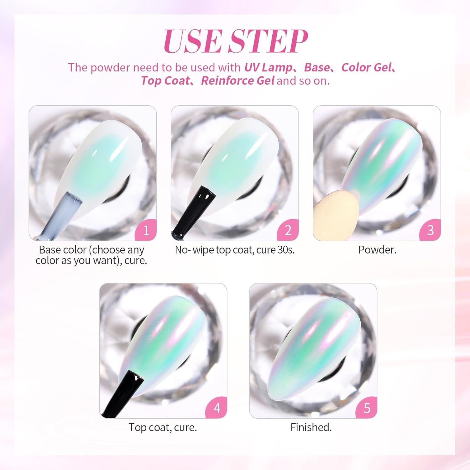 4 Boxes Metallic Mermaid Pearl Nail Powder – Versatile for Gel and Acrylic Nails