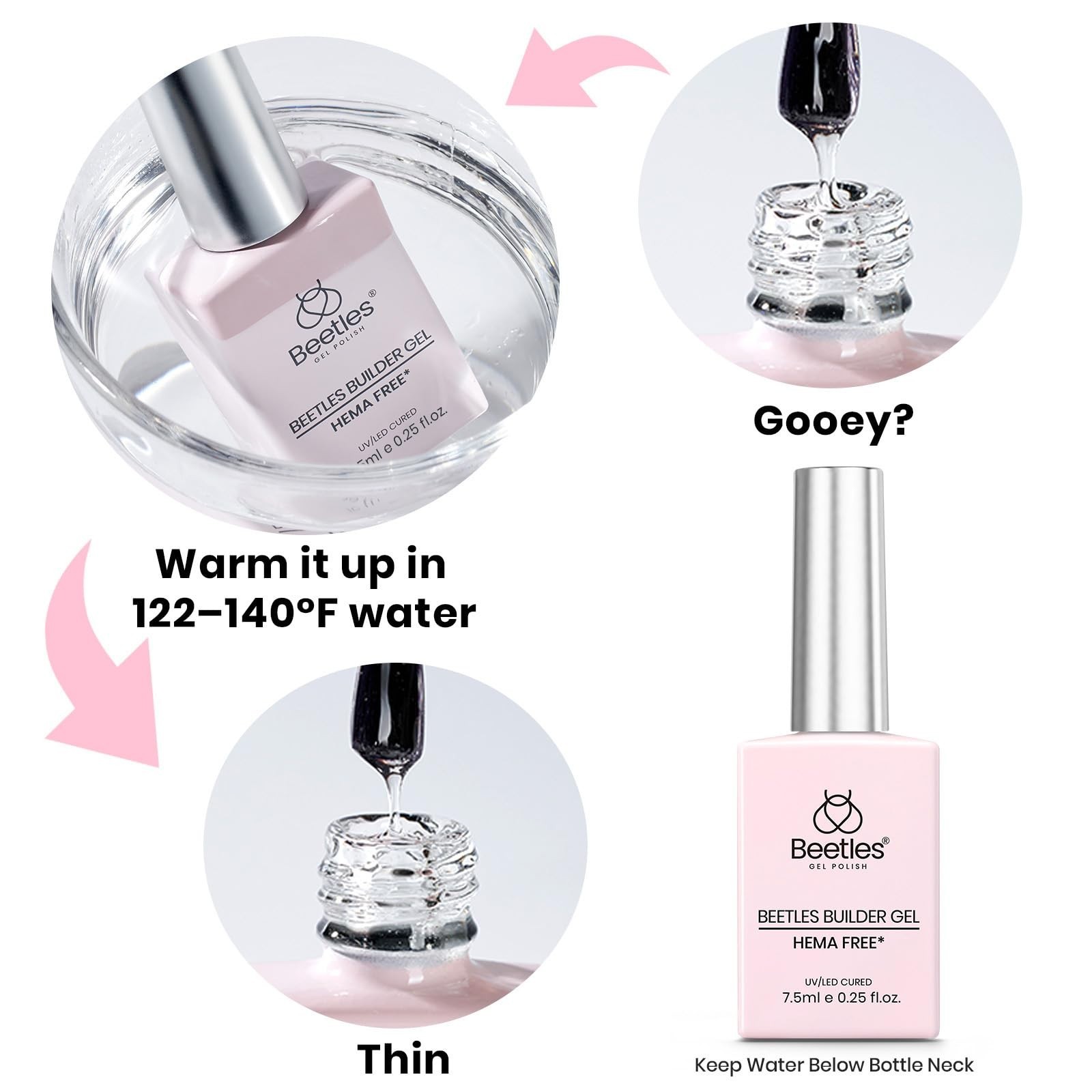 Nude Builder Gel Set – 4 Colors, HEMA Free, Base & Top Coat, Thickening Apex for