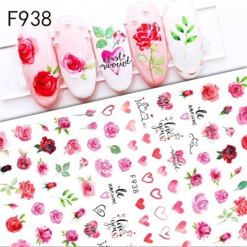 Valentine’s Day Nail Art Stickers Decals 6Pcs Heart Nail Art Valentines Style-6
