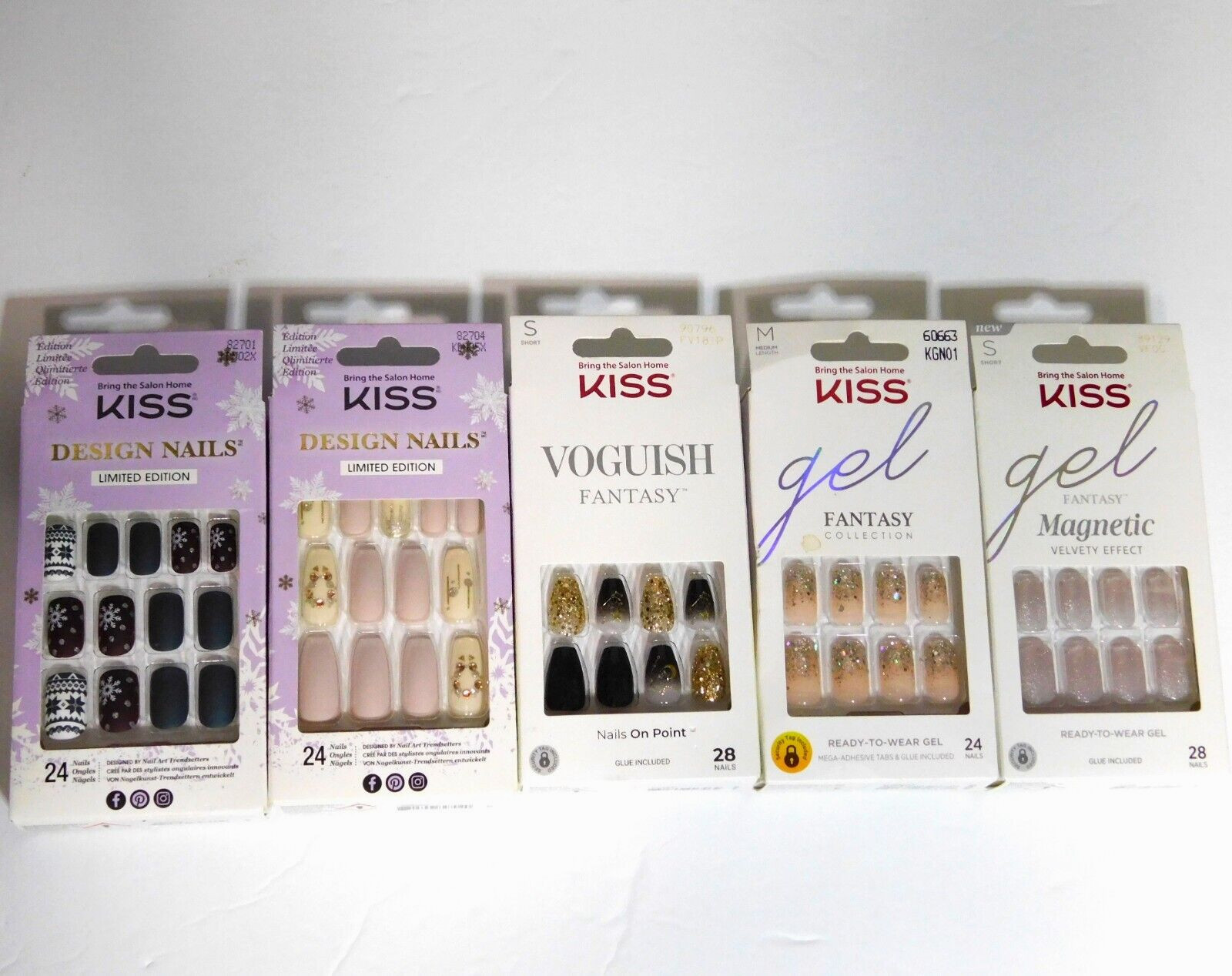 Kiss LOT Of 5 NEW Boxes PRESS ON NAILS Limited Ed Gel Fantasy Voguish Fantasy