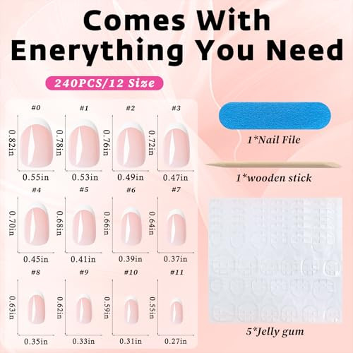240Pcs French Tip Press on Nails Oval White French Nails Press on Short Fake
