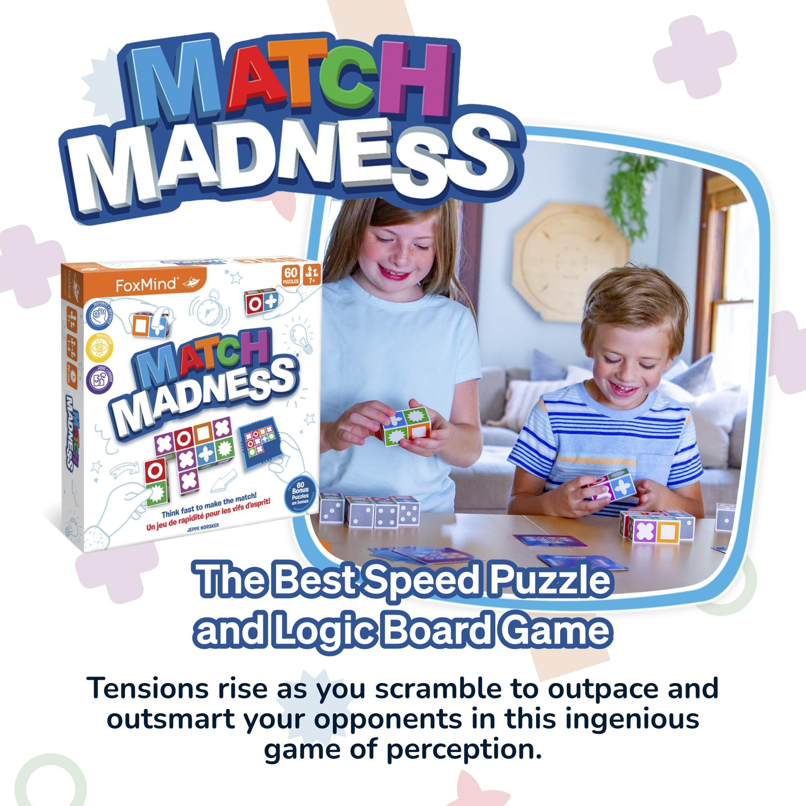 FoxMind Match Madness Board Game, Visual 7.8 x 3.9 x inches, White