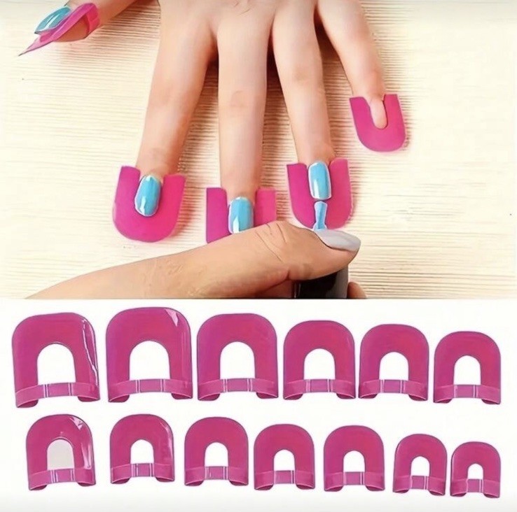 Pink Manicure Tool Set Shiny Plastic Nail Art French Tips Reusable