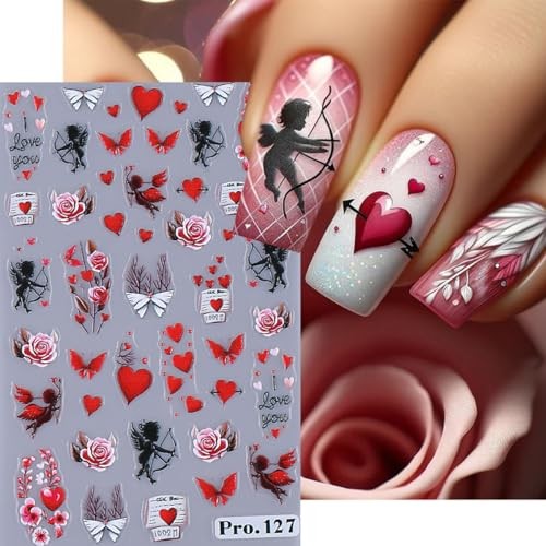 Valentine’s Day Nail Art Stickers 5D Embossed Love Heart Valentine Desgin C