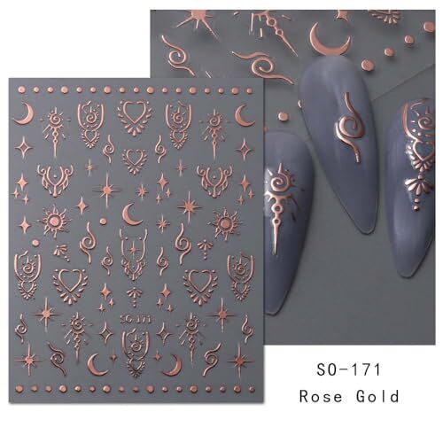 12 Sheets Metallic Nail Stickers Sun Star Nail Art Stickers 3D Self-Adhesive