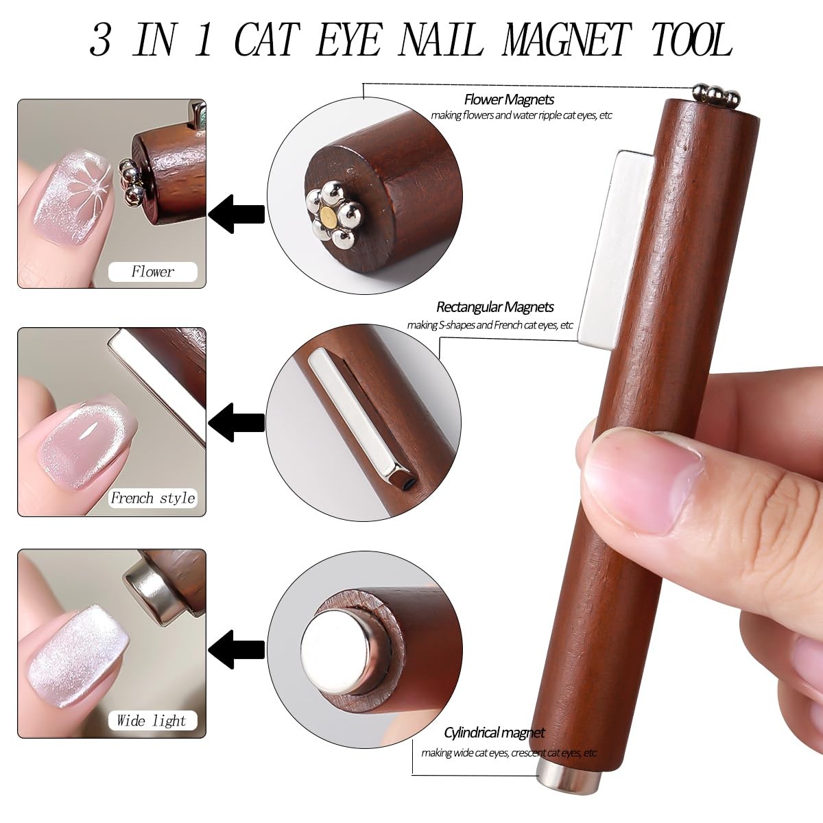 43PCS Nail Magnet Tool Set,Cat Eye Gel Nail Polish Magnetic Stick Wand Pen with