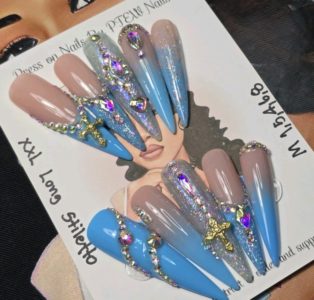 Handmade Press On Nails,Medium Size 1,5,4,6,8 XXL Long Stiletto
