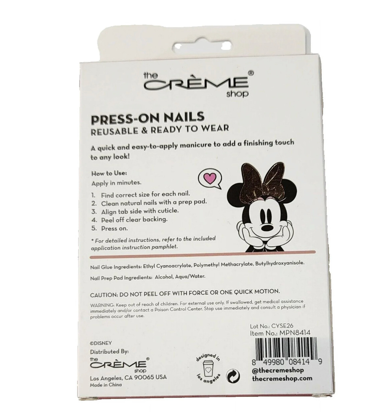 The Crème Shop Minnie Mouse Reusable Press On Nails 24 Gel Effect Med Length
