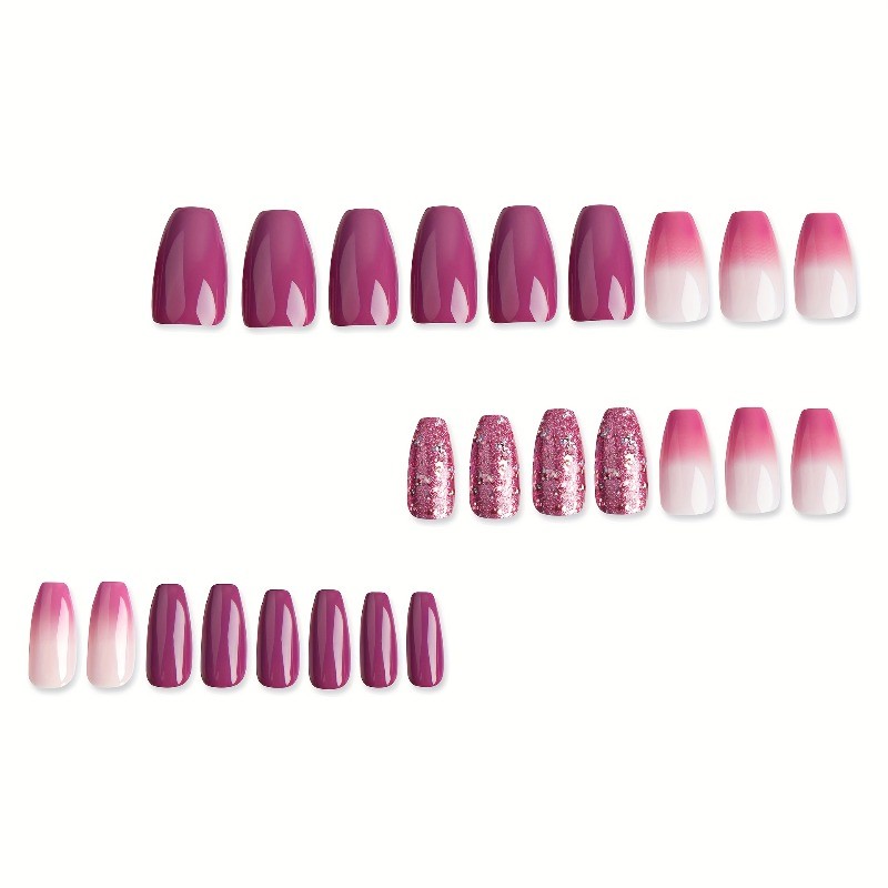 48pcs Pink Ombre Press on Nails Short Square with Holographic Glitter Accents