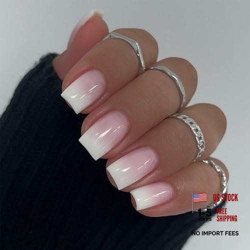 White Ombre Fake Nails Square 1 Fl Oz (Pack of 24) Style 13