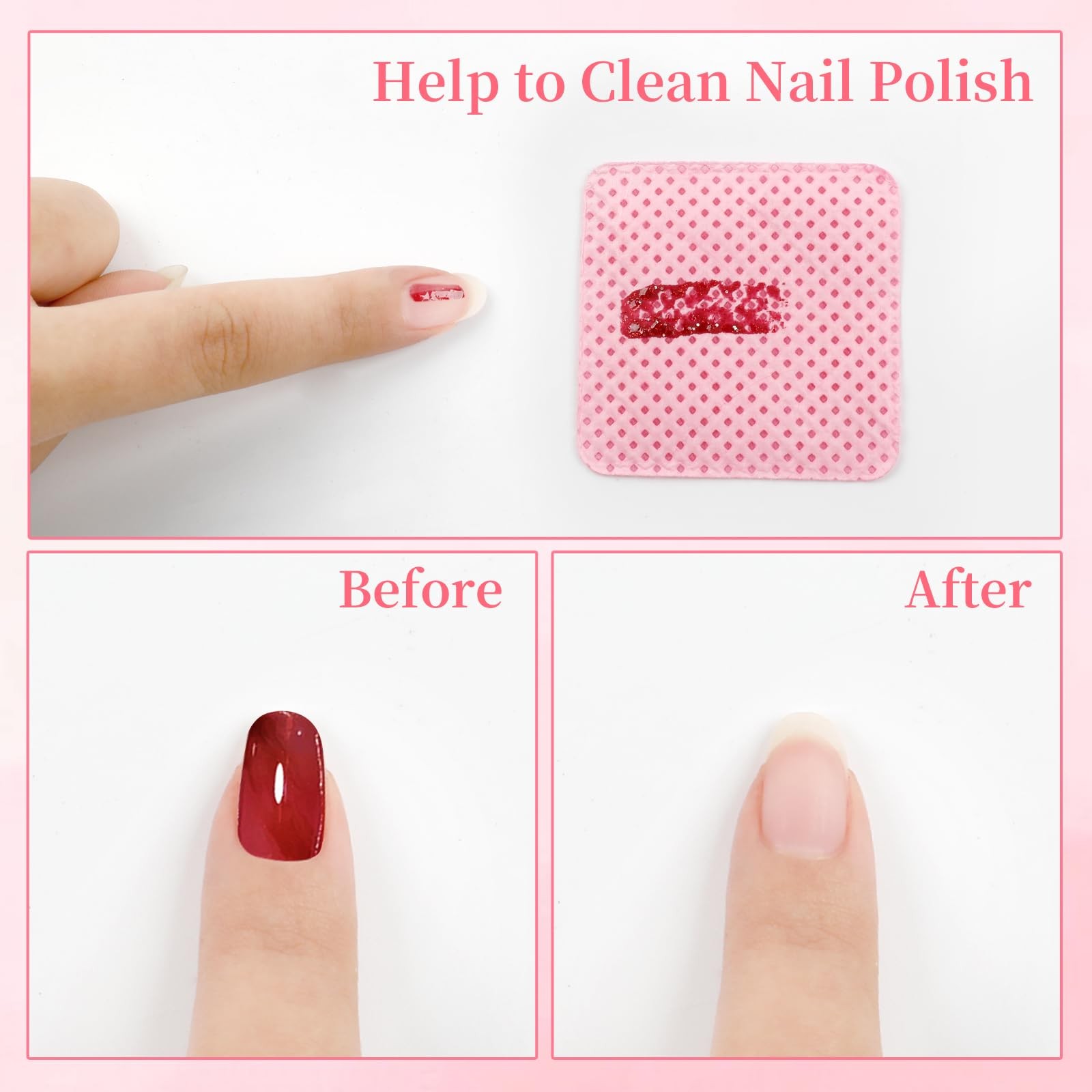 BQAN Lint Free Nail Wipes, 600PCS Polish Remover Pads Pink For pink-600P