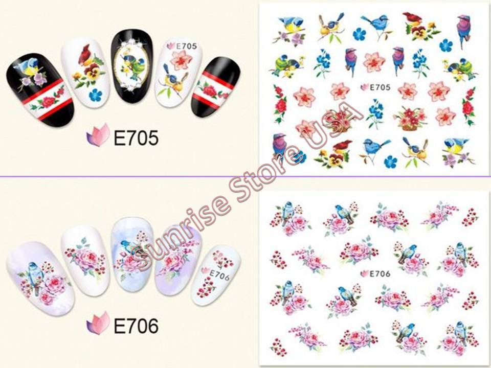 11 Designs 3D Nail Art Sticker Butterfly Birds Flower Vase Rose Insects Decals