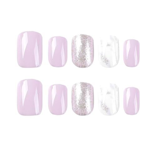 Square Press on Nails Short Fake Nails Glitter with Marbling Marbling Glitter 1