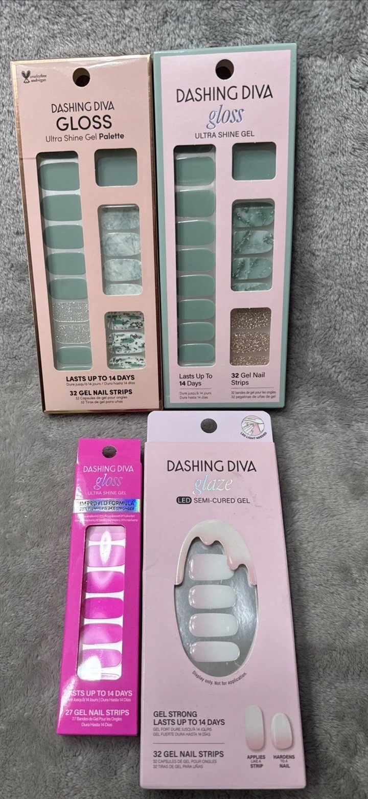 Set 4 Dashing Diva Nail Strips Gloss Ultra Shine Nail Color Pink Blue Gel Lot