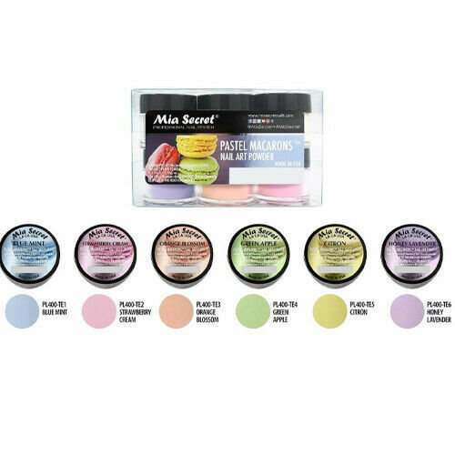New Mia Secret Monomer 4 Ounce + PASTEL MACARONS Nail Art Powder 6 Colors Set