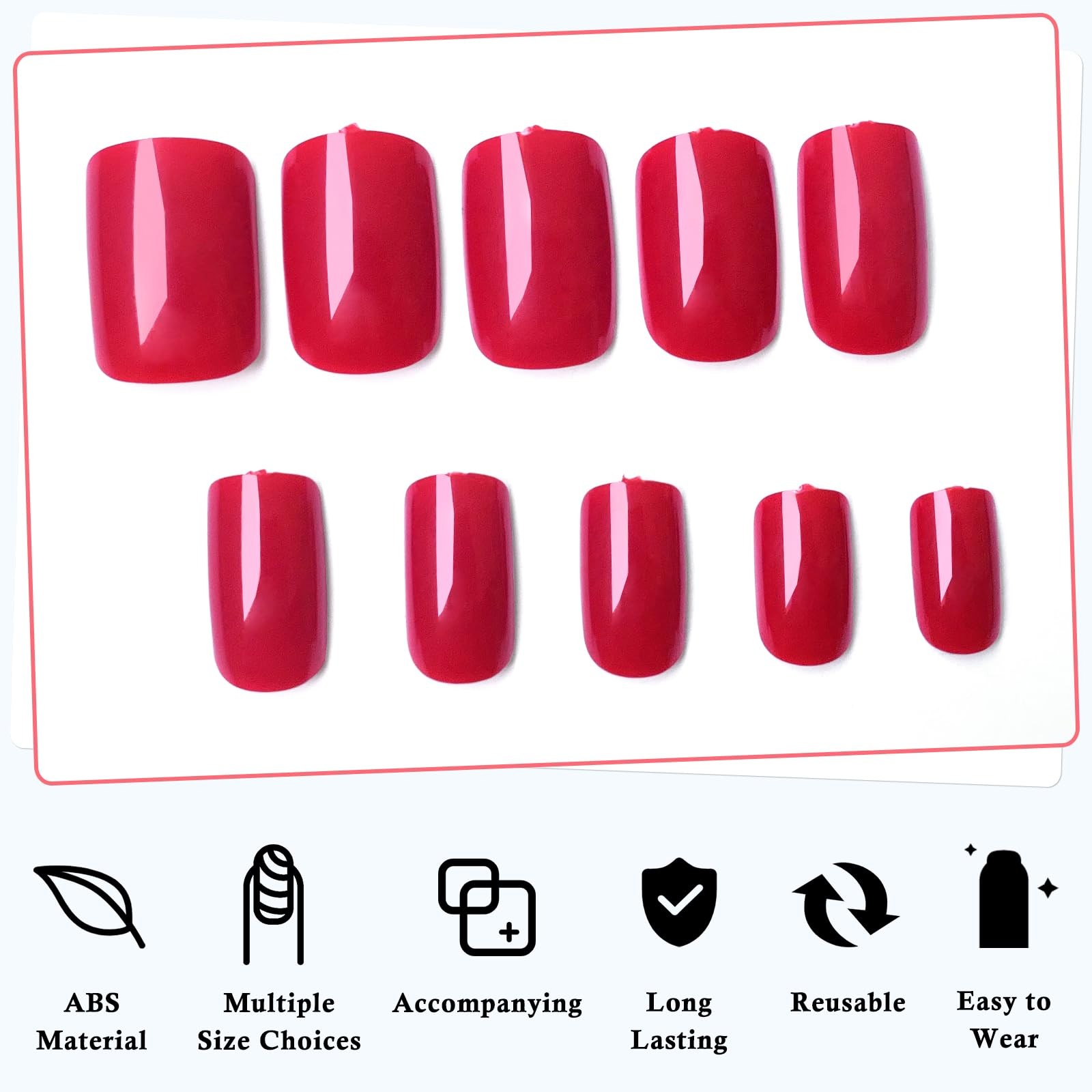 LoveOurHome 240pc Square Press on Nails Short Fake 0 Fl Oz (Pack of 240), Red