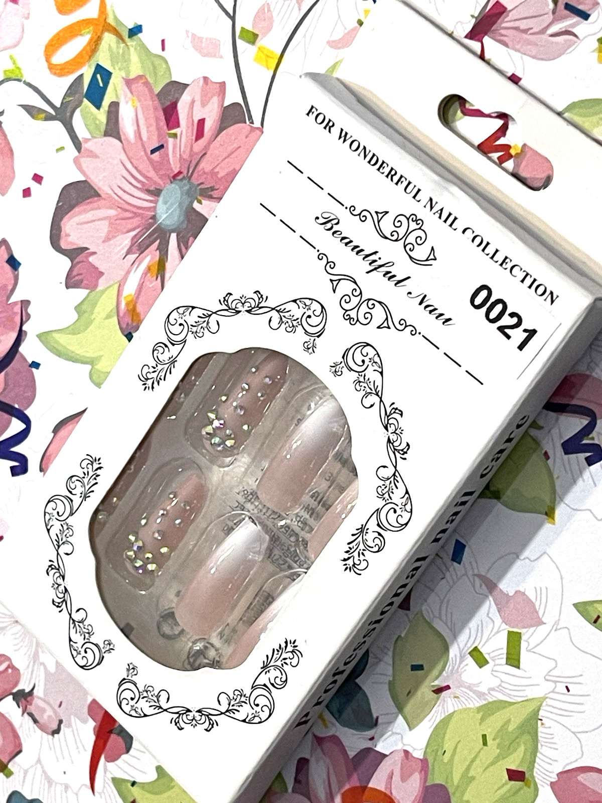 For Wonderful Nail Collection NUDE to WHITE OMBRÉ & STONES Press On Manicure NIB