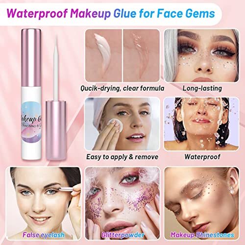 3600Pcs Gems Rhinestones with Makeup Glue, Tweezers Dotting Tools for B.clear