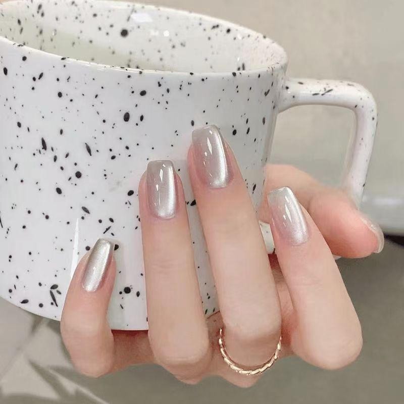 10Pcs Trendy Simple Solid Color Cat Eye Nail Art Long Lasting Fake Nails