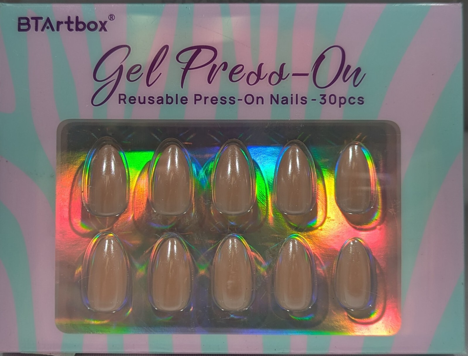 BTArtBox Gel Press-on Nails – Nudies Pearlescent Almond Nails – 30 pieces