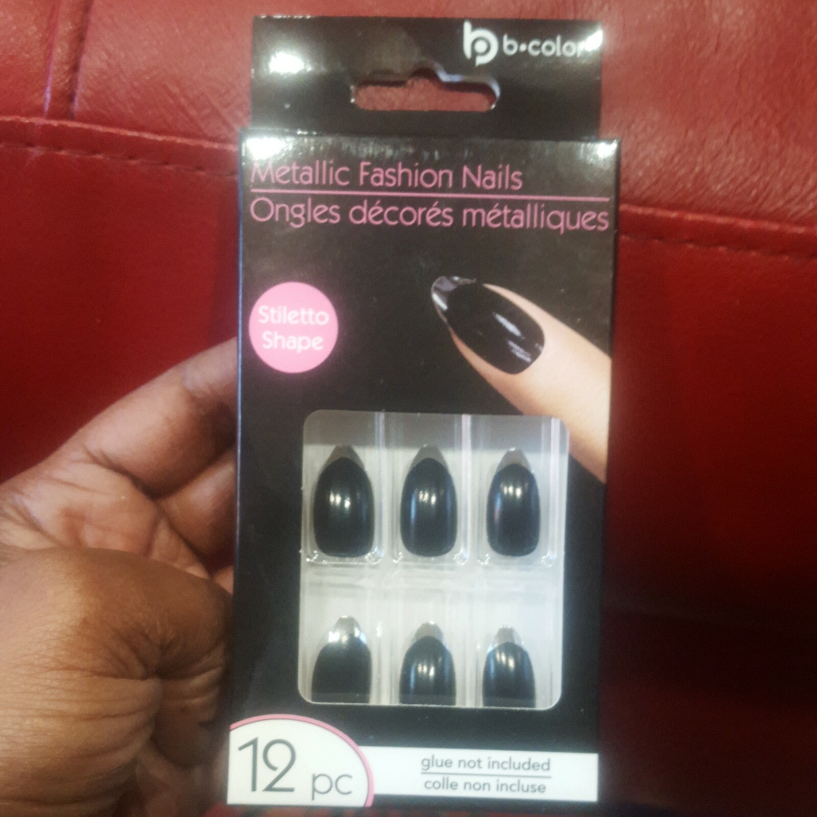 B.Color Metallic Silver/black Nails 12 PC Glue Not Included Stiletto Shape