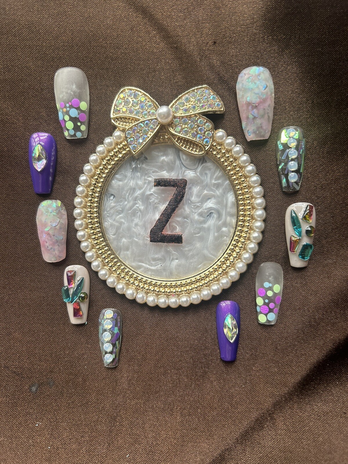 Z NAILZ! Summer Fun Eclectic Nail Design M Coffin Blue/purple Press On Nails.