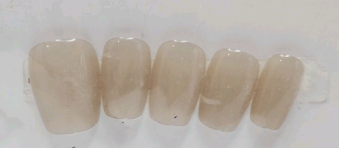 Press On Nails Nude Beige Shimmer Glossy Natural Medium Length Set