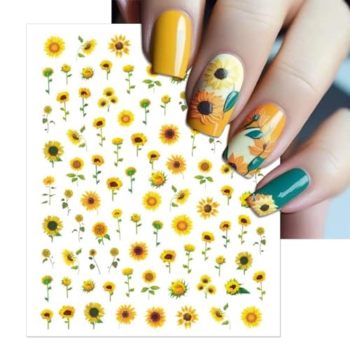 Sunflower Nail Stickers – Self-Adhesive Summer Floral Art Decals – 3D