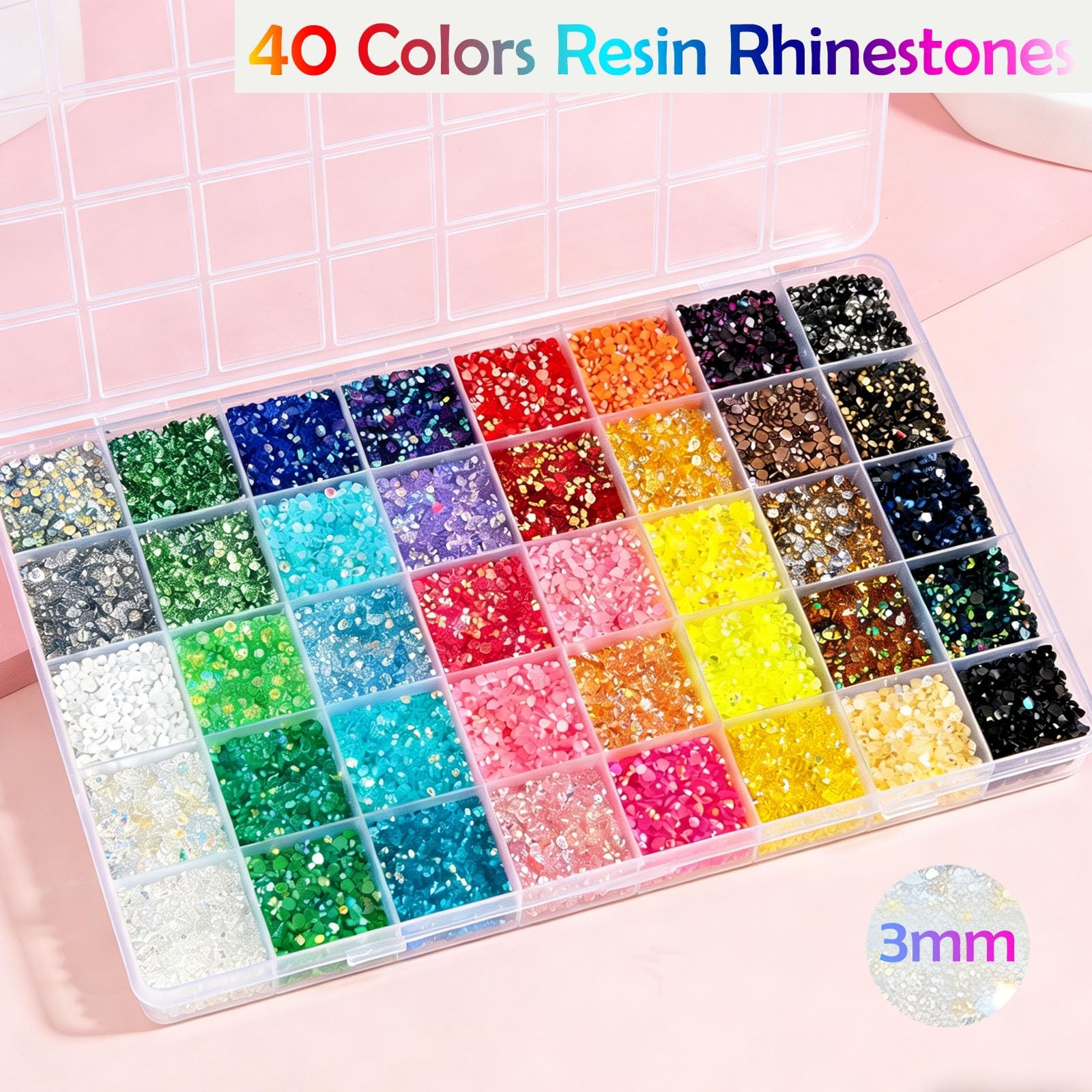 50000+Pcs Resin Jelly Rhinestones for Bedazzling,40 Colors 3mm Flatback Gems …