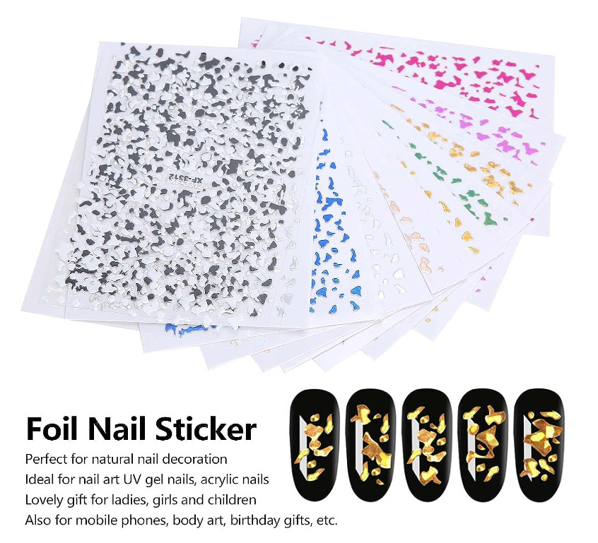 12Pcs Lepoard Print Nail Art Sticker Laser Gold Art Decal Self-Adhesive NH15