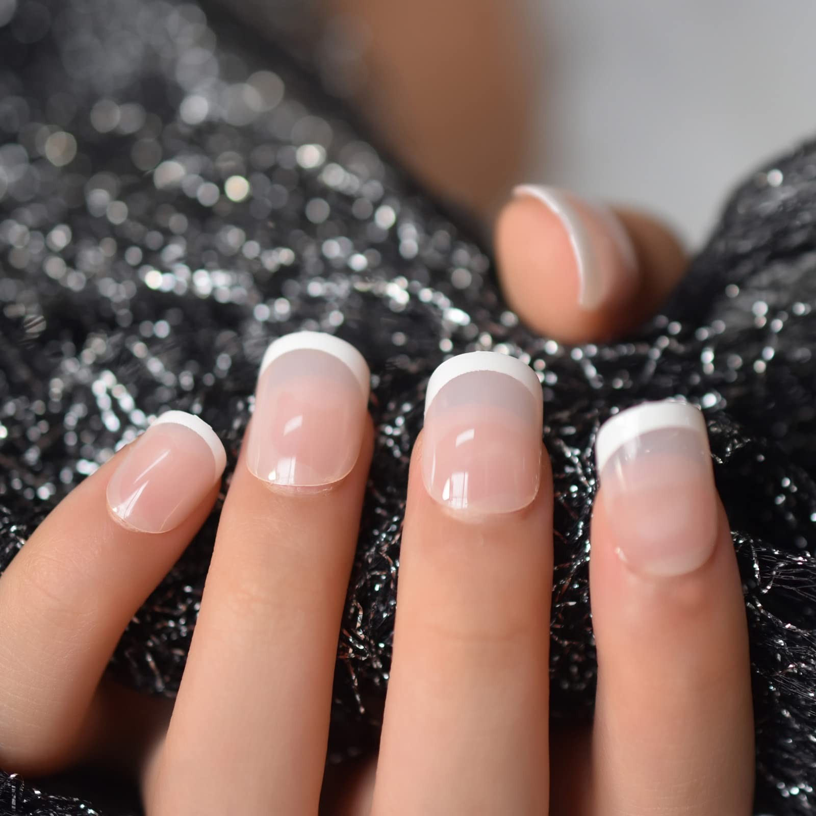 120pcs Child Fake Nails Nude French Natural White Tips Short Round Press On N…