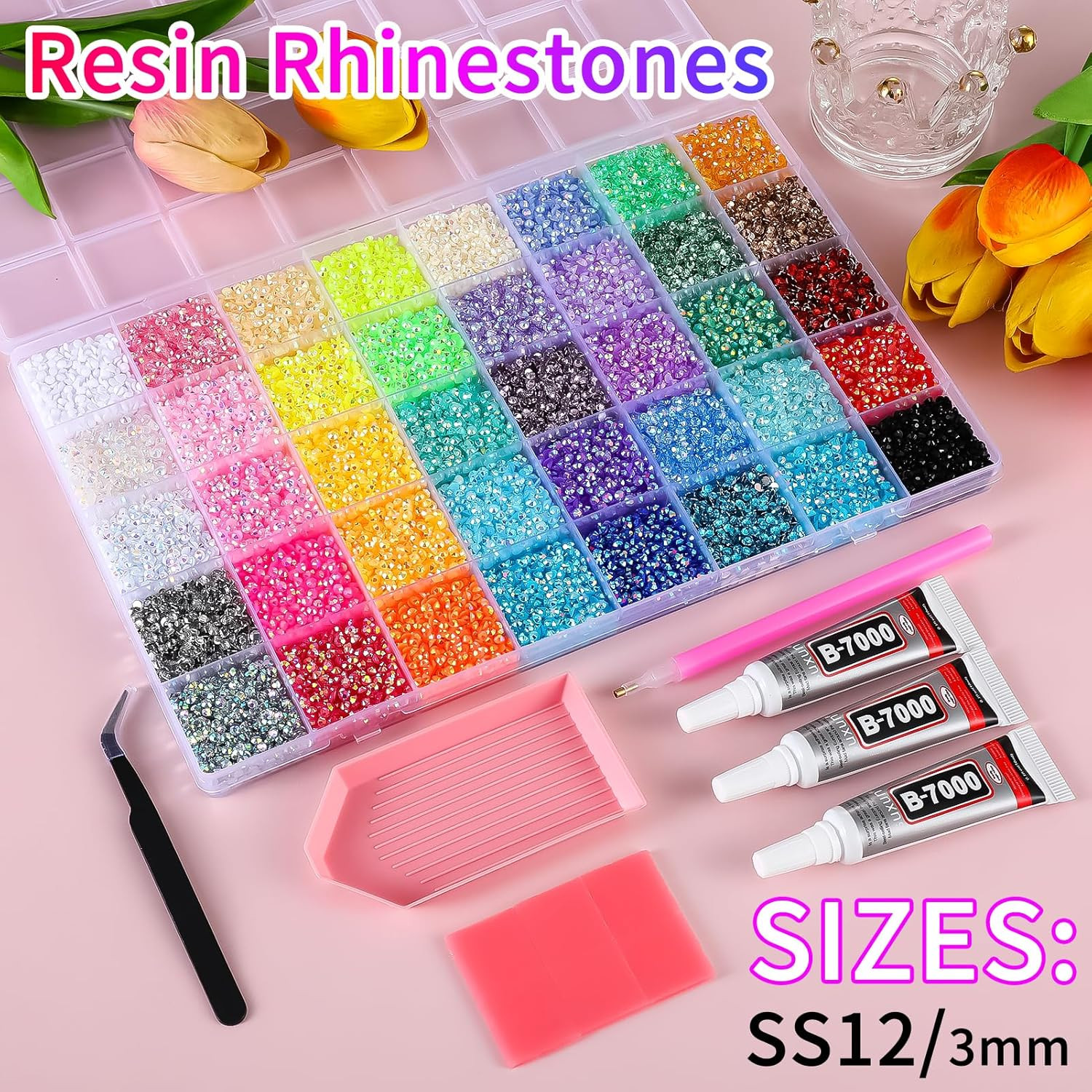 41000Pcs Bedazzler Kit with Rhinestones and Tools 40 Colors 3mm Resin Flat Back