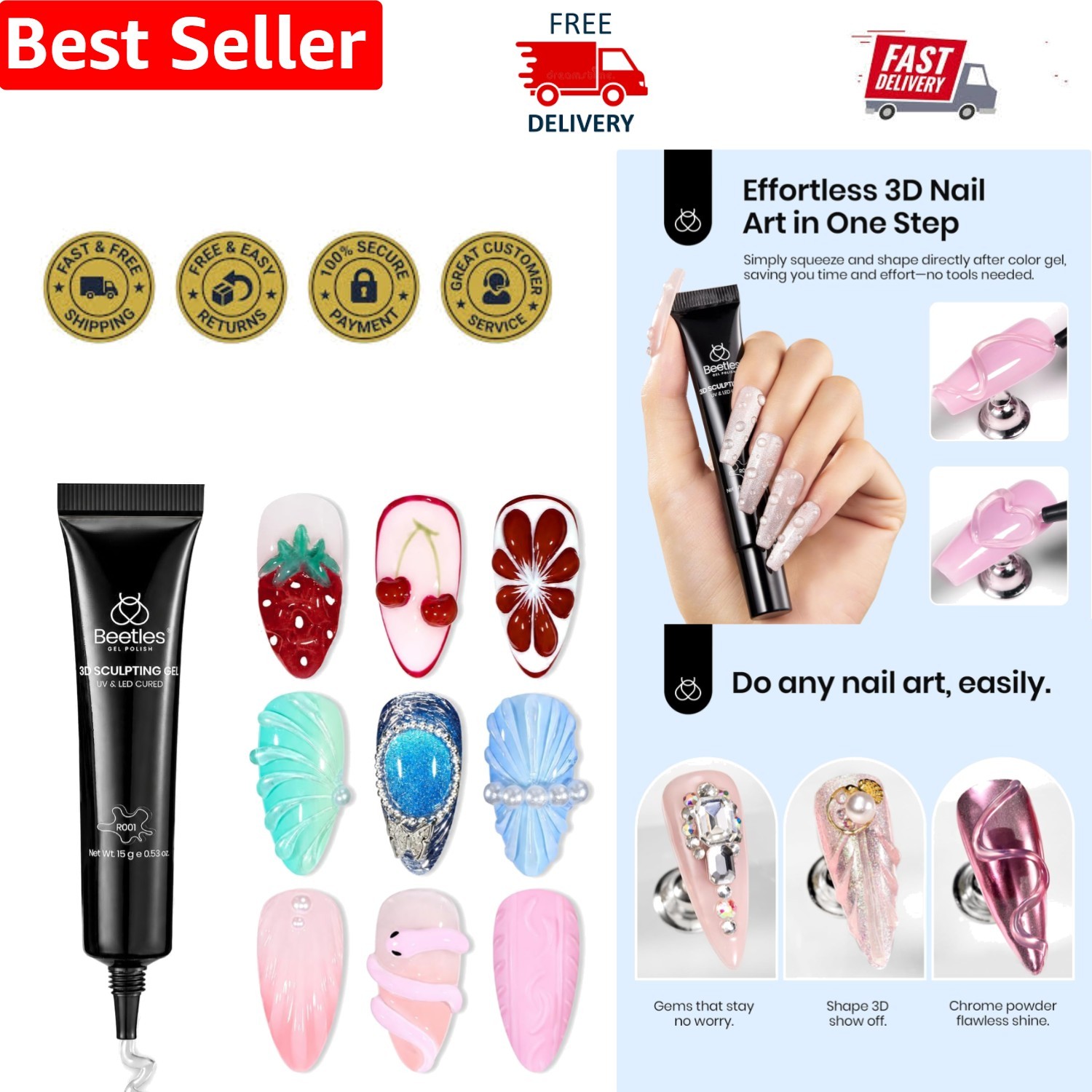 Easy-to-Use 15ml 3D Nail Sculpting Gel & Rhinestone Adhesive – DIY Salon at Home