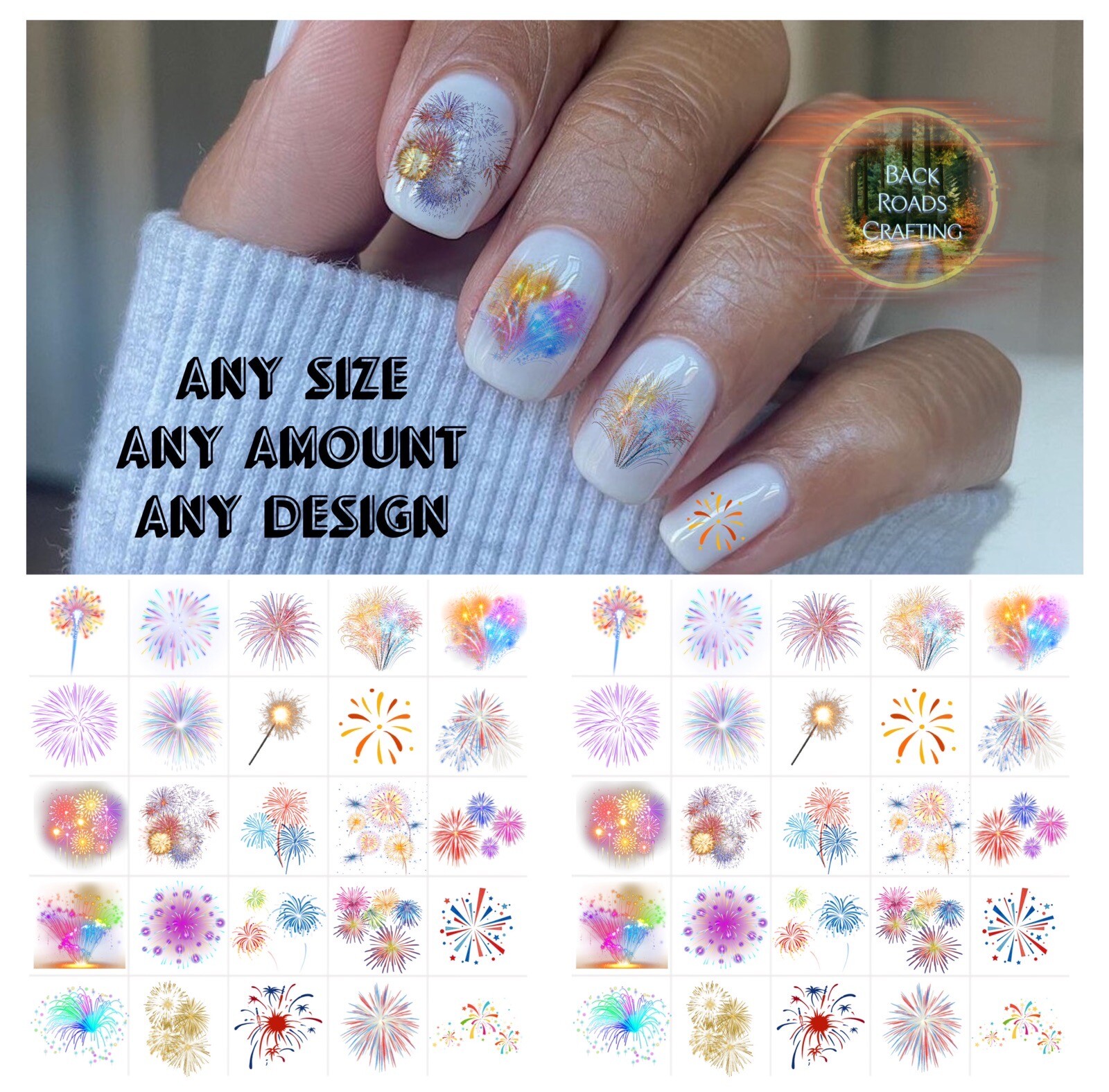 Fireworks Waterslide Nail Decals Set Of 50 + Bonus + Instructions