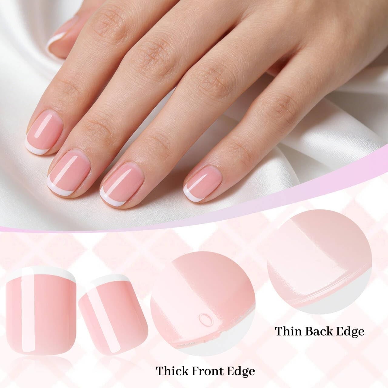 240 White French Tip Press-On Nails – Short Square Press-On Nails in 12 Sizes