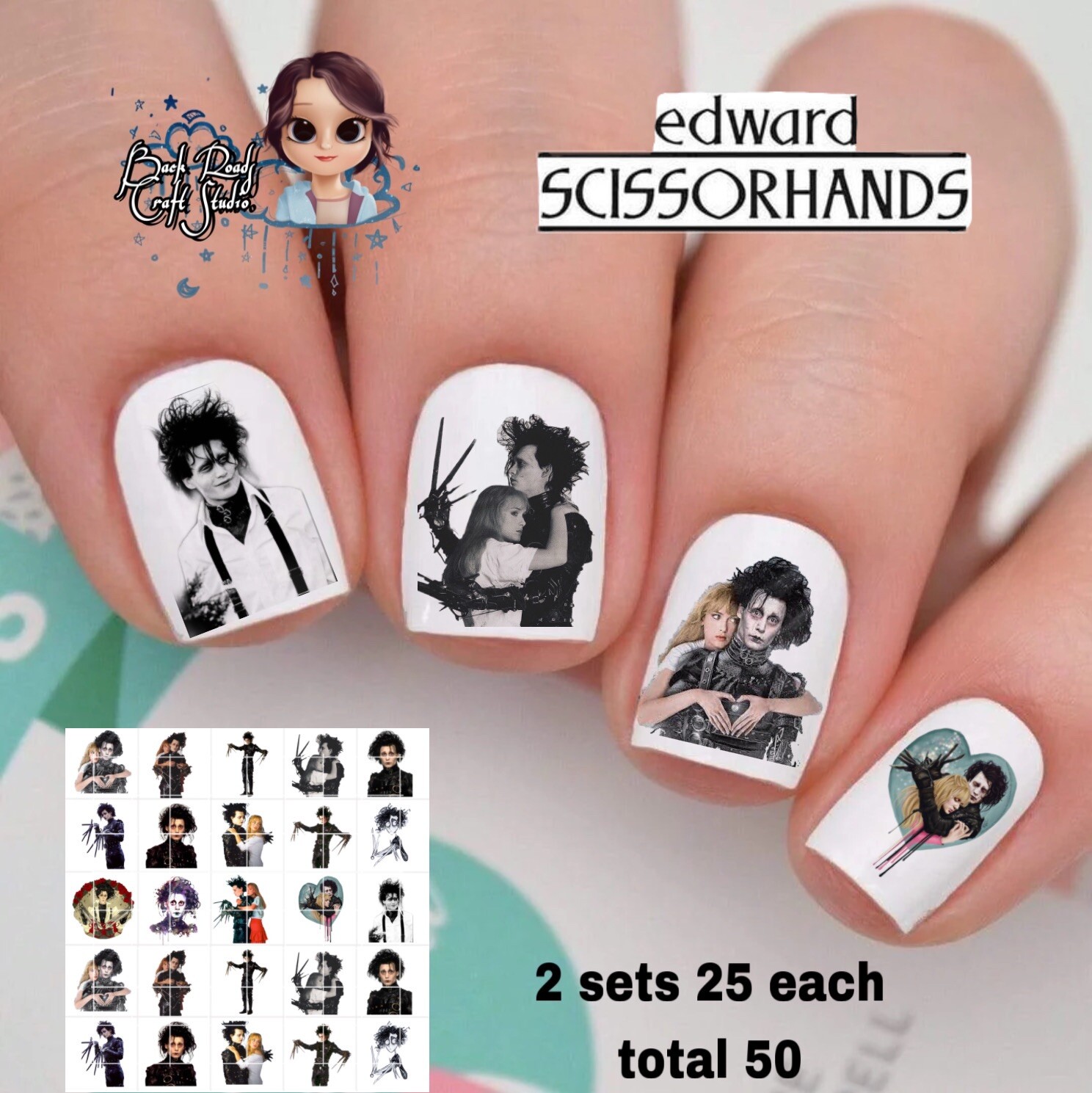 Edward Scissor Hands Waterslide Nail Art Decals Set Of 50 & Instructions & Bonus