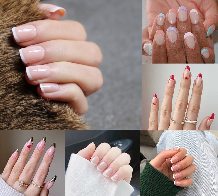 Handmade Press On Nails – Glossy Short French Tip Nails, Square Coffin Almond
