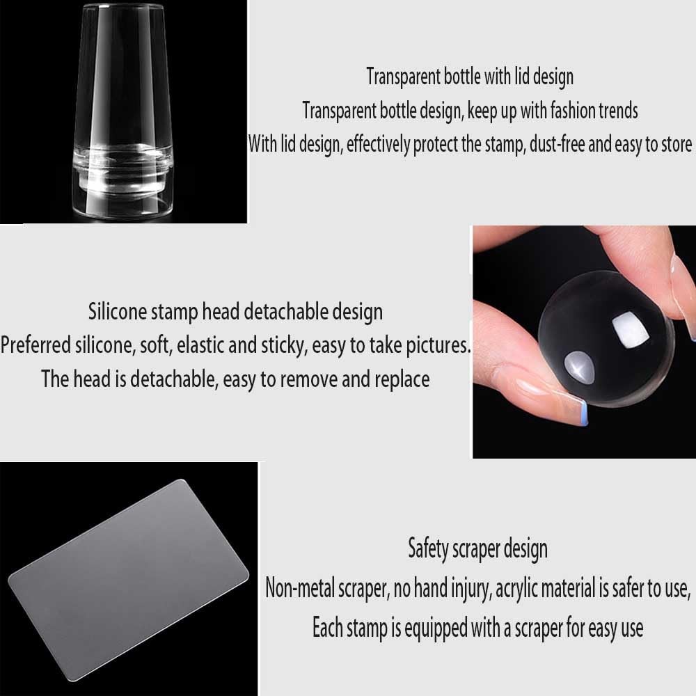 2PCS Silicone Head Nail Stamp Set with Scraper French Nail Art Template DIY Tool