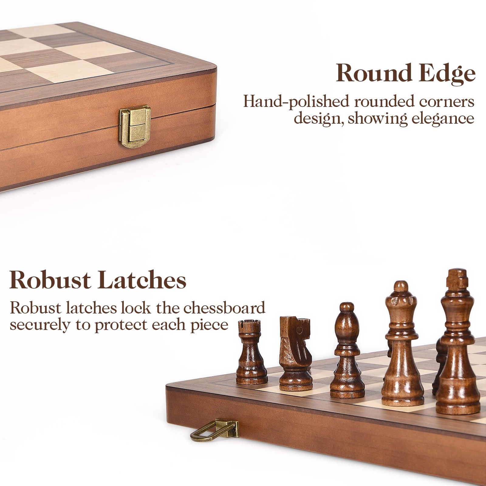 ELONGDI 15″ Wooden Chess Set with Magnetic 15.4 x x 0.95 inches, Walnut