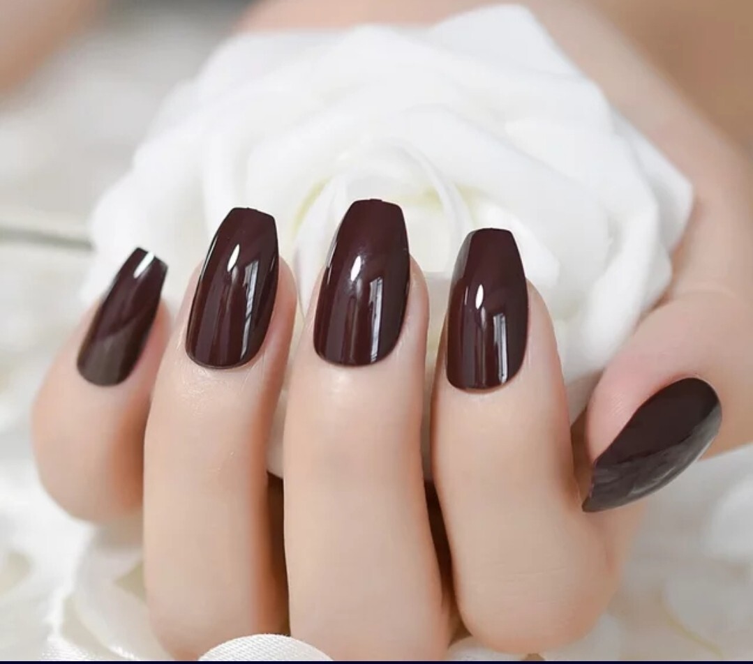 Dark Blood Red Brown Purple Press On Nails Goth alt glue on kit Coffin Medium