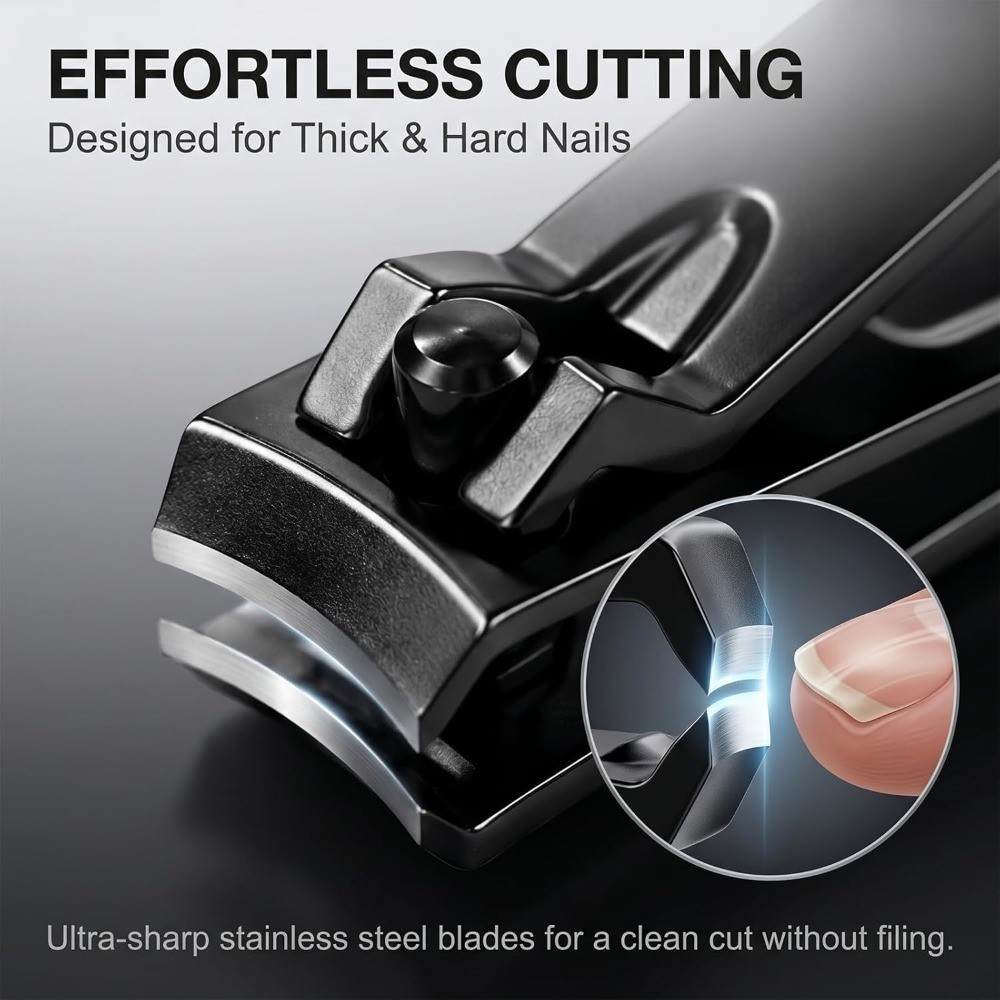 Nail Clippers, Black Stainless Steel Fingernail & Toenail Clippers & Nail