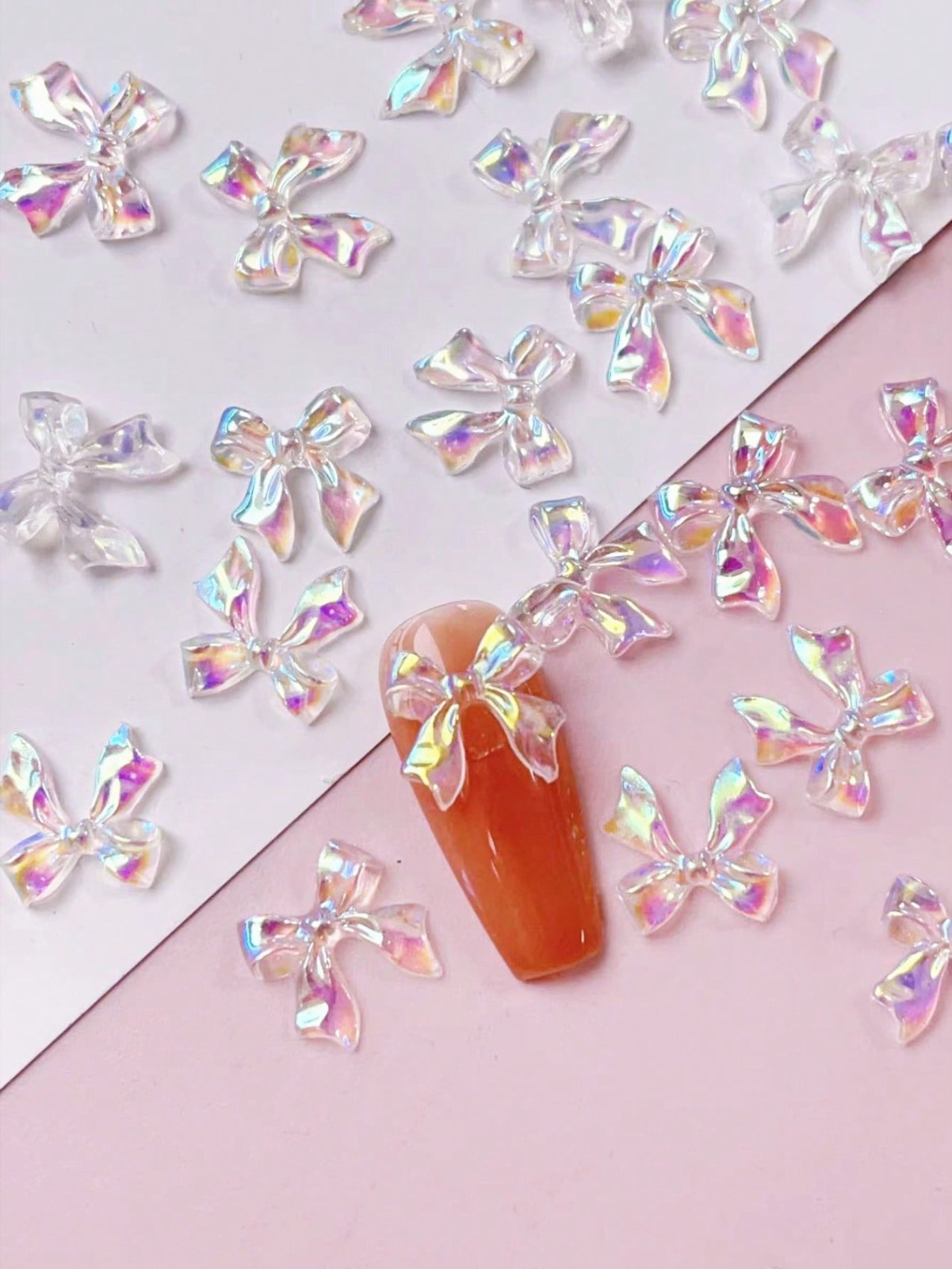 50PCS Resin 3D Nail Art Bows Nail Decoration Ribbon Crystal Aurora Bow Tie Gems