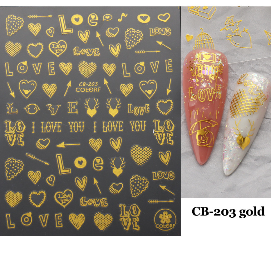 3D Nail Art Sticker Gold Heart Rose Flower Kiss Valentine’s Day Series NH11