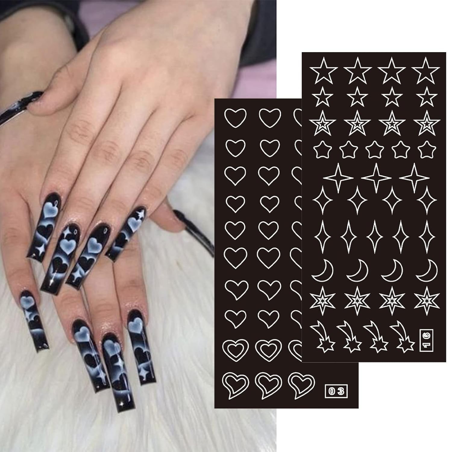 Creative Nail Art with 24 Sheets Airbrush Stencils – Stars, Hearts & Butterflies