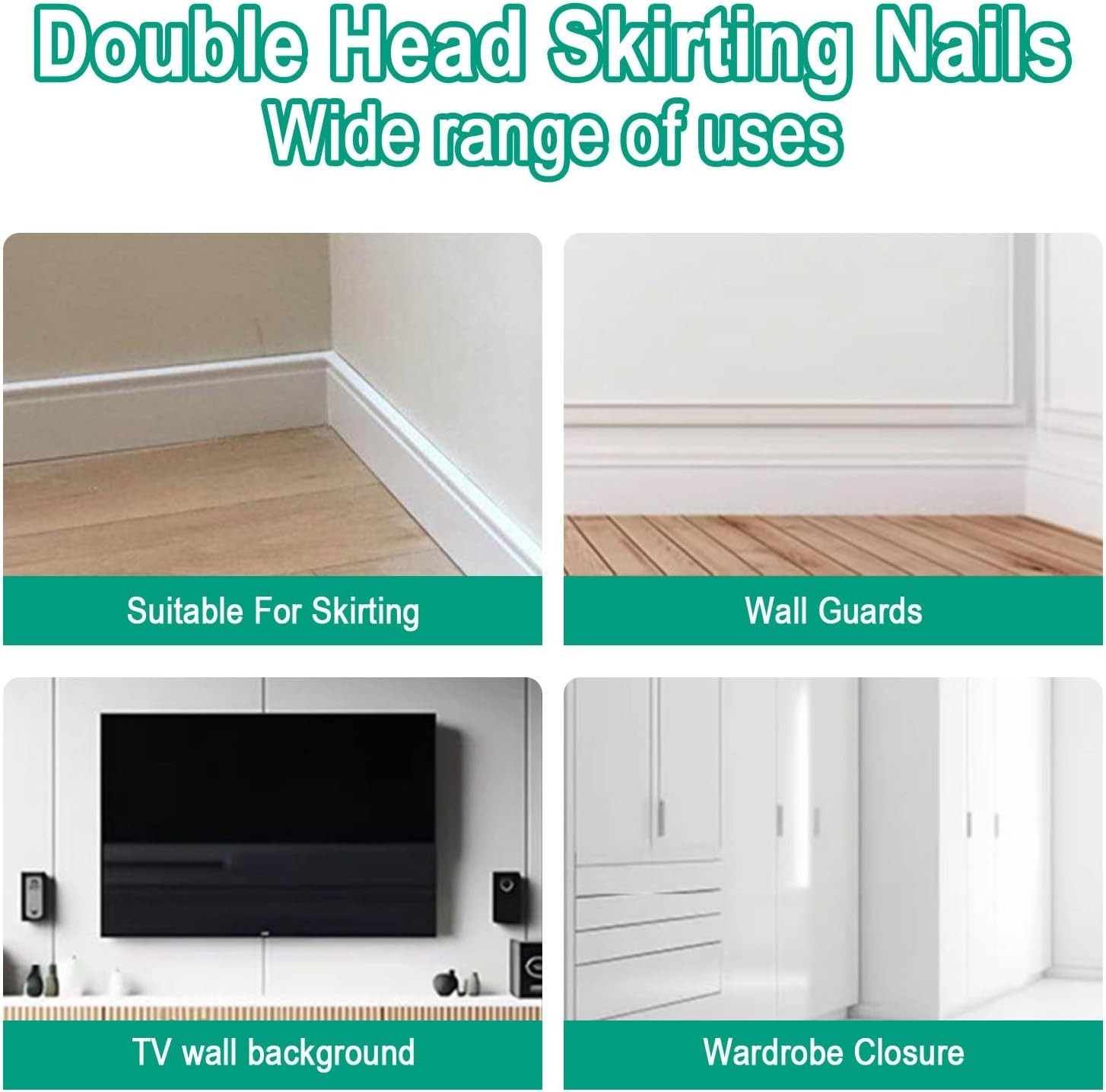 Concealed Double Head Skirting Board Nails 250 Pcs with Socket Tools