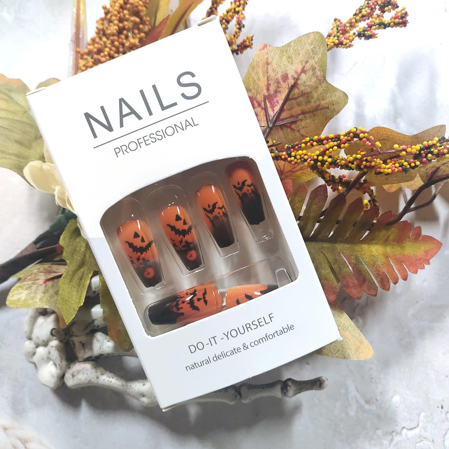 LOPMNGHT Halloween Press on Nails Medium Ballet Shaped Artificial Multi