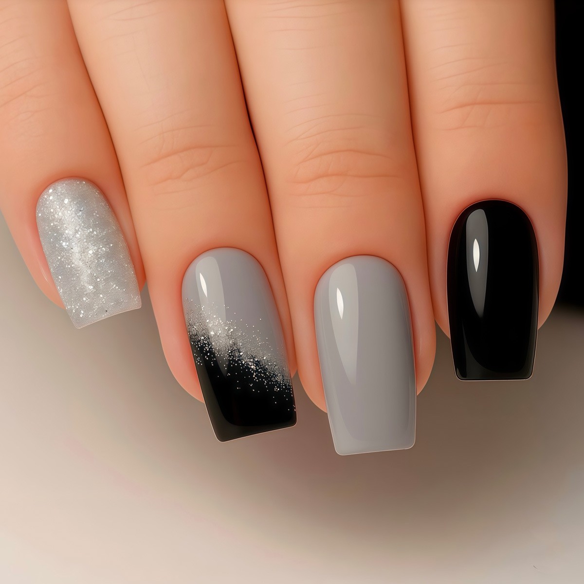 Press On Nails Ombre Glitter Color Block Square Short False Nails